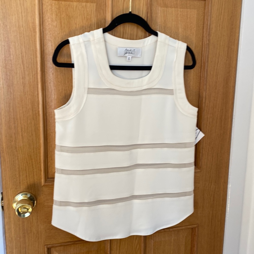 Badgley Mischa sleeveless top with sheer insert detailing on bodice.